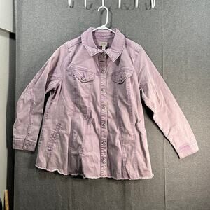 LOGO by Lori Goldstein Jeans Jacket Womens Size 20W Purple with Frayed Hem